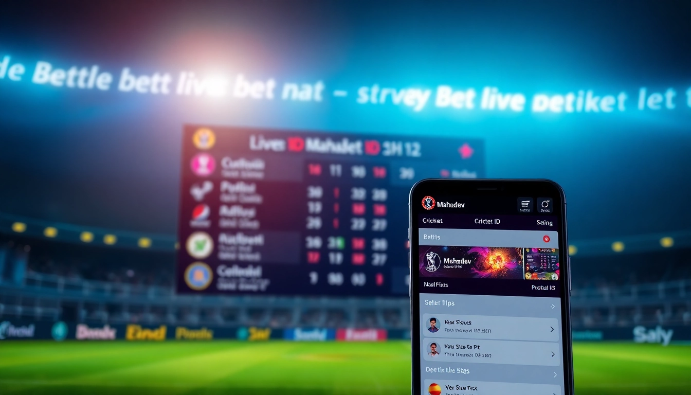 Mahadev Cricket ID login screen shown on a smartphone, highlighting real-time cricket betting features for Indian users. Accessible and user-friendly UI with vibrant colors.