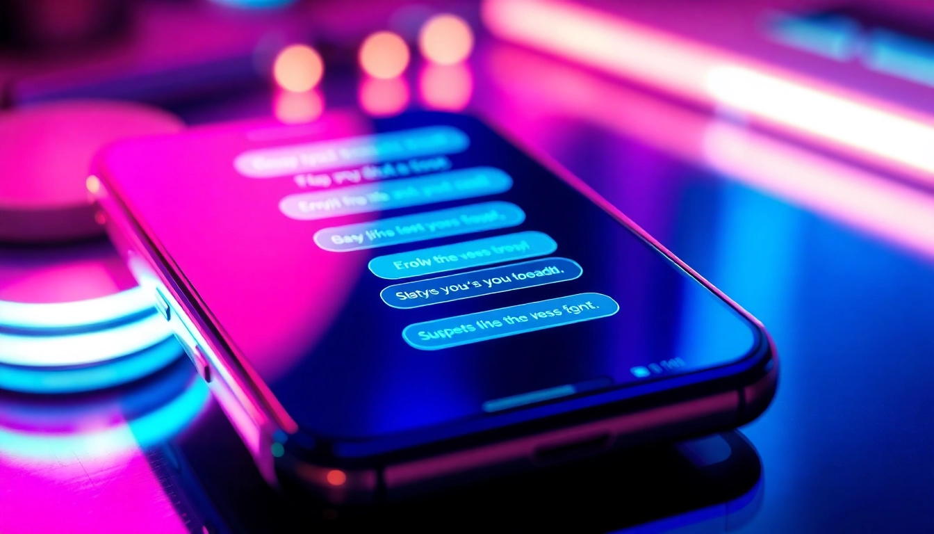 Close-up of a smartphone screen showing a suggestive AI chatbot conversation with neon lighting effects.