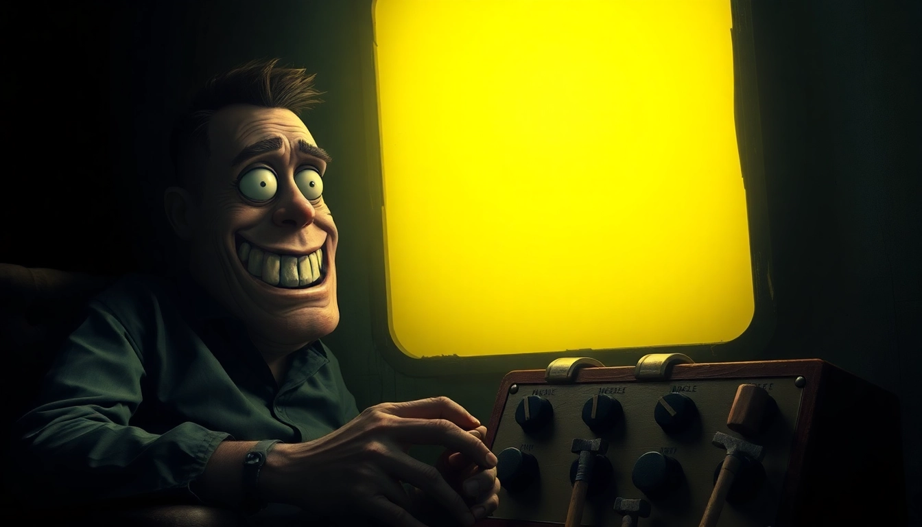 A disturbing scene of Harvey suffering as a man contemplates violent tools in a dark room, highlighting moral conflict and psychological horror.
