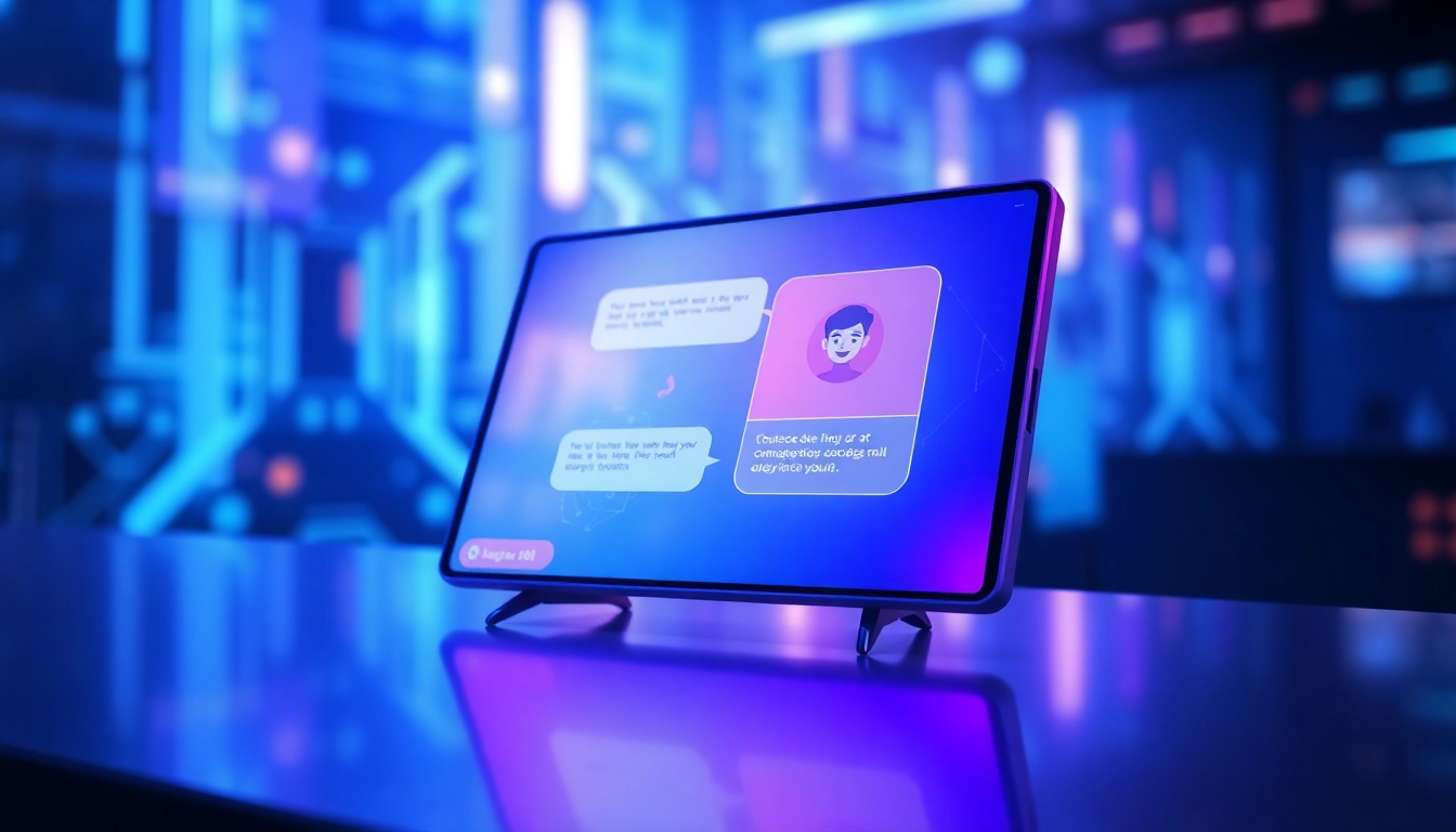 Futuristic AI chatbot interface on a sleek digital screen with glowing colors and digital patterns