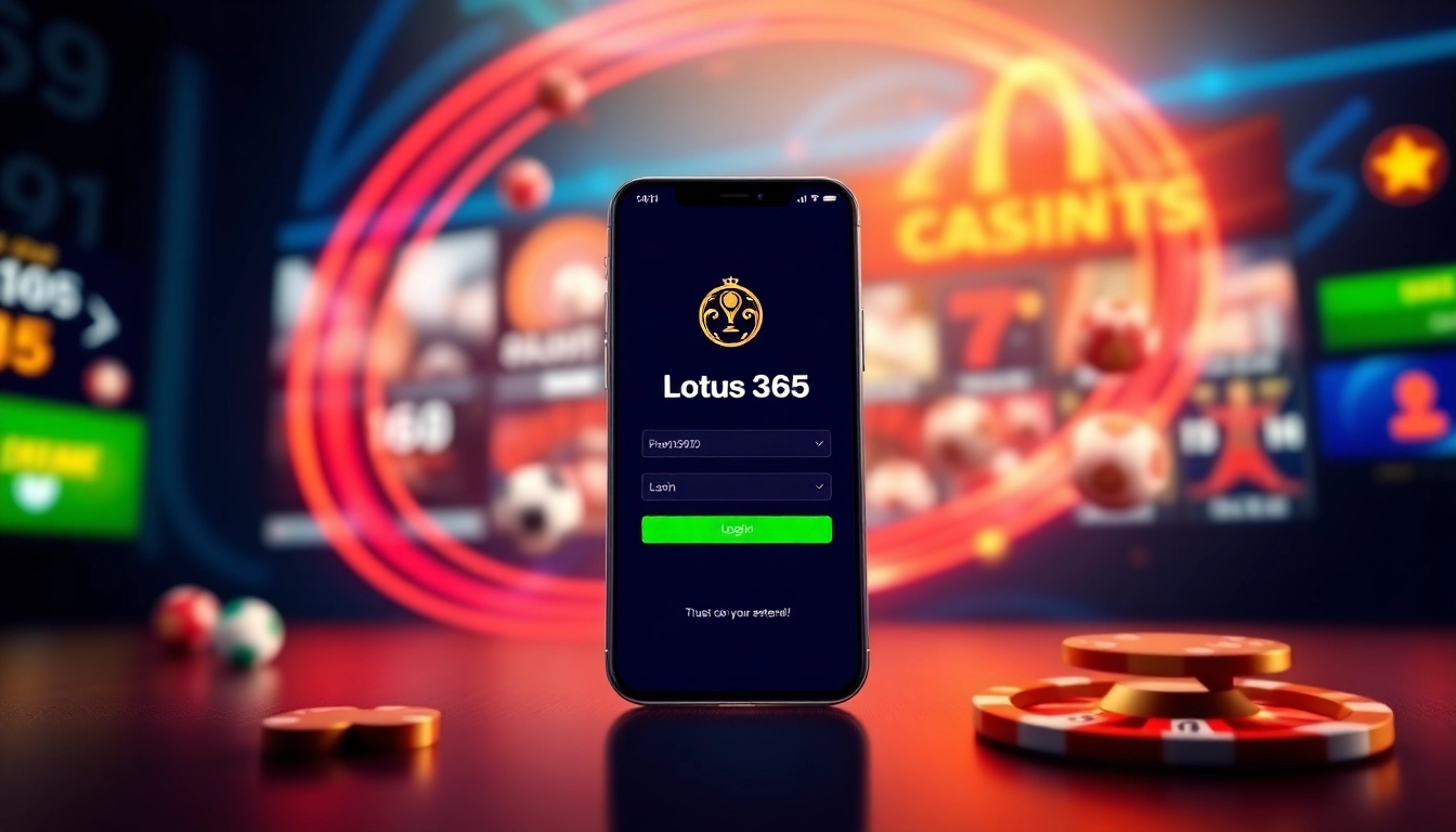 Secure Lotus365 ID login screen on mobile device with sports and casino icons, emphasizing safety and ease of access for Indian users.