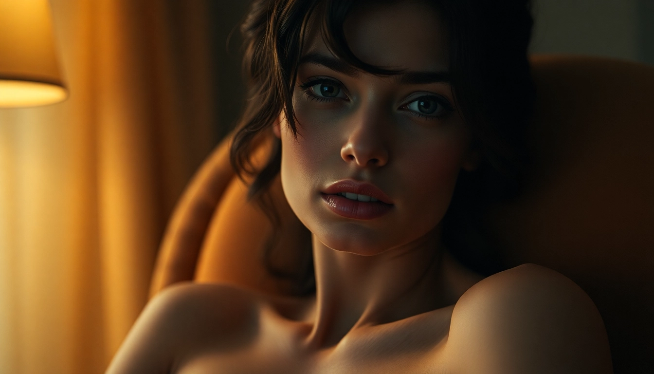 AI Porn Generator scene: Dream Companion portrait with cinematic warmth and velvet chair.