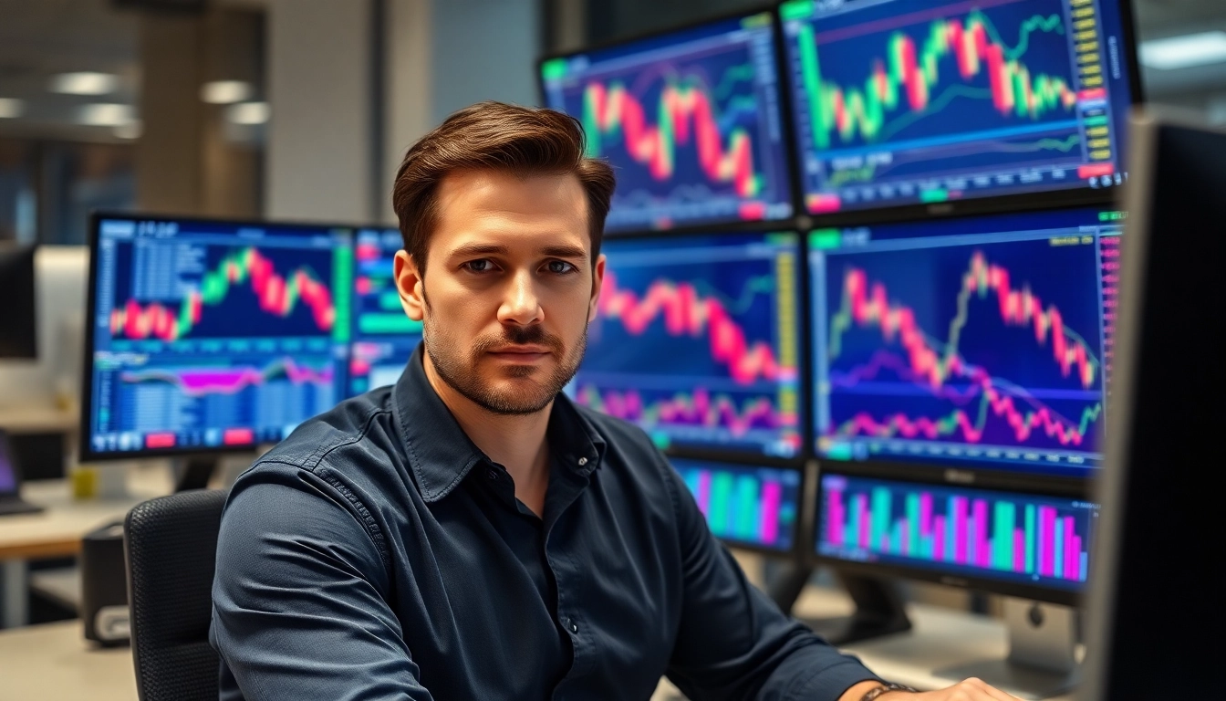 Forex Trading Market News highlights latest currency movement charts and analysis in a modern office