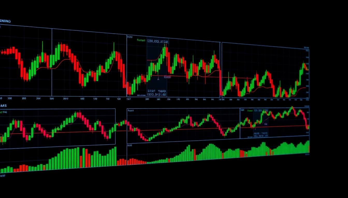 Trading view platform displaying real-time market charts with technical analysis tools for